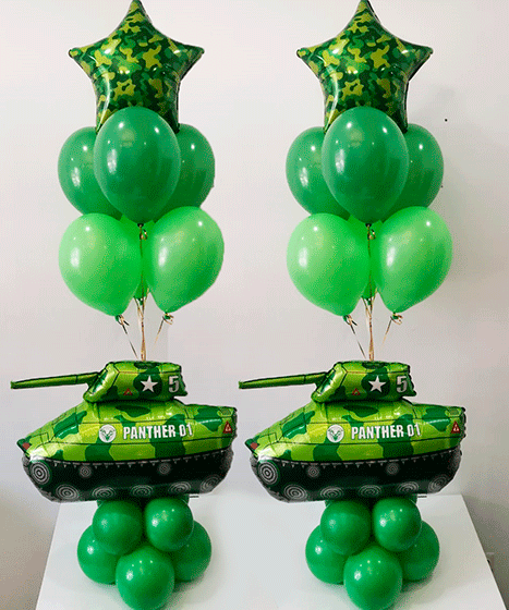 №11.25 Шары на 23 февраля 1990р.: танк на подставке, 6 шаров и звезда