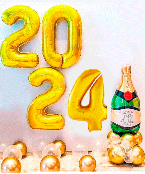 №9.27 Оформление шарами на Новый год 4200 руб.: подвесные цифры, шампанское, шары на пол 15шт
