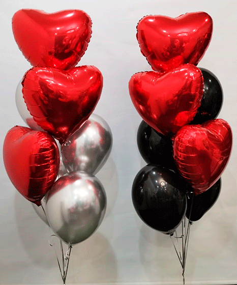 №14.41 Шары на 14 февраля 1500 руб.: 4 шарика хром и 3 сердца