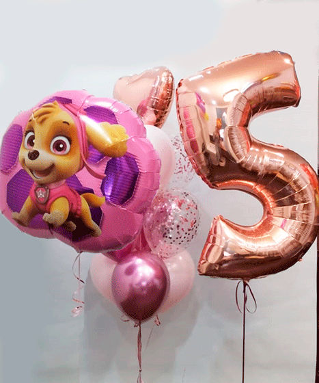 №22.92 Шары на день рождения 3800р.: фонтан из 10-и шаров, цифра любая и Скай