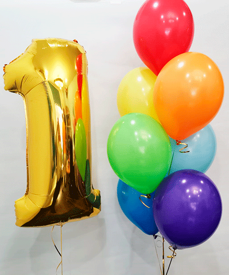 №20.4-3 Воздушные шары на день рождения 1350р. Цифра любая, цвет шаров любой