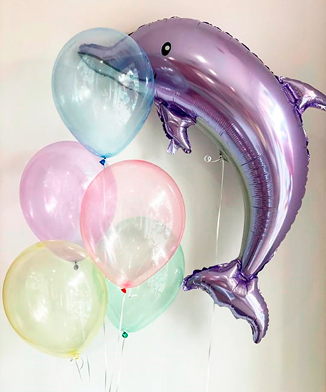 №19.32 Воздушные шары с дельфином - 990 руб. Дельфин может быть голубой или розовый