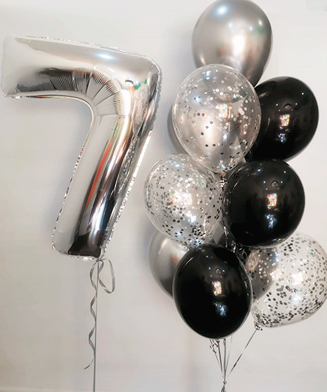 №10.19-2 Гелиевые шары 2600 руб.: Цифра серебро и фонтан из 10и шаров. Цифра любая