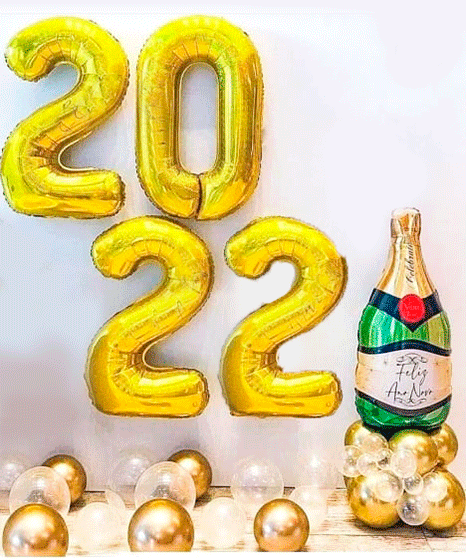 №9.20 Оформление шарами на Новый год 2700 руб.: подвесные цифры, шампанское, шары на пол 15шт